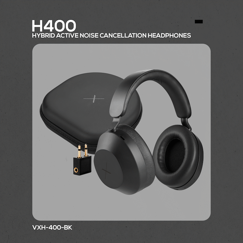 VolkanoX H400 Hybrid Active Noise Cancellation Headphones - Black - Image 12