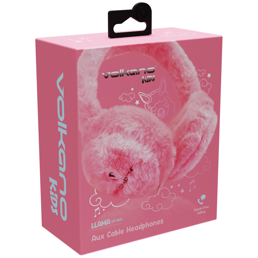 Volkano Kids Llama Series Wired Headphones with Case - Pink - Image 11