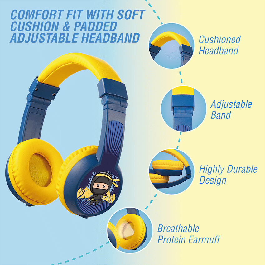 Volkano Sidekick Series Wired Kiddies Headphones with Share Port - Yellow/Blue - Image 49