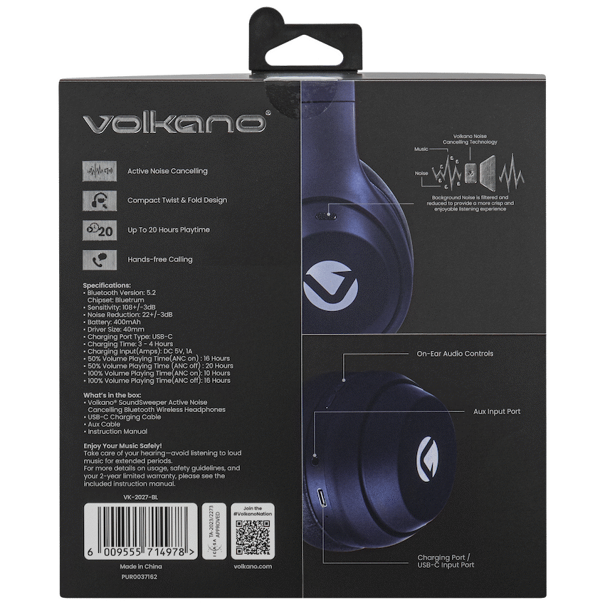 Volkano SoundSweeper Series Active Noise Cancelling bluetooth Headphones - Blue - Image 9
