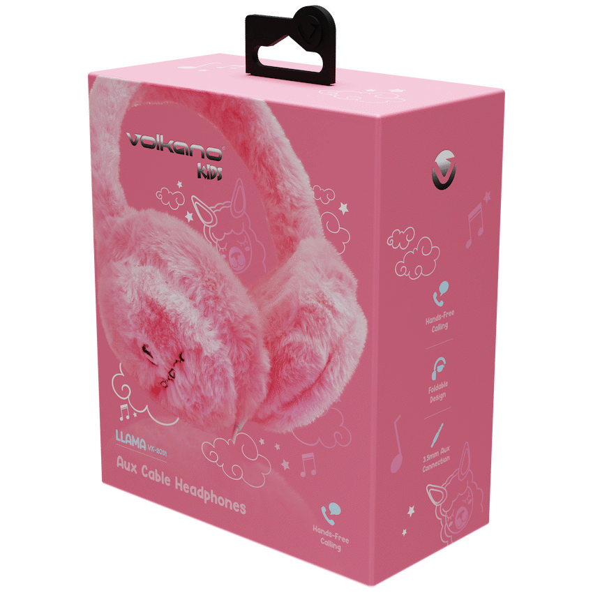 Volkano Kids Llama Series Wired Headphones with Case - Pink - Image 12