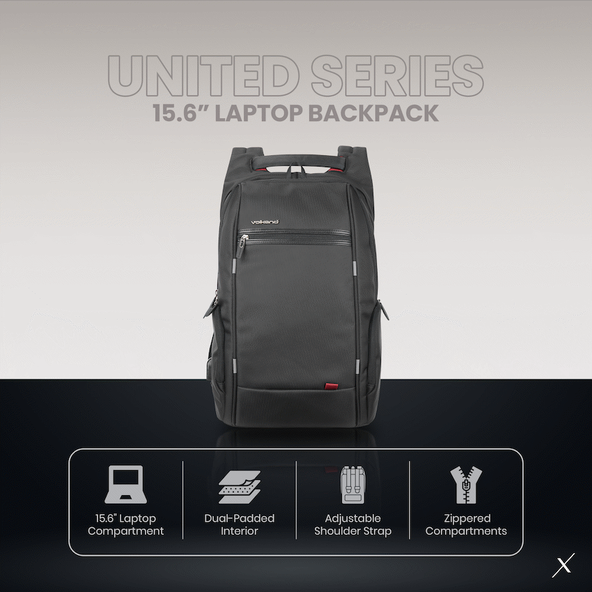 VolkanoX United 15.6" Laptop Backpack - Black - Image 2