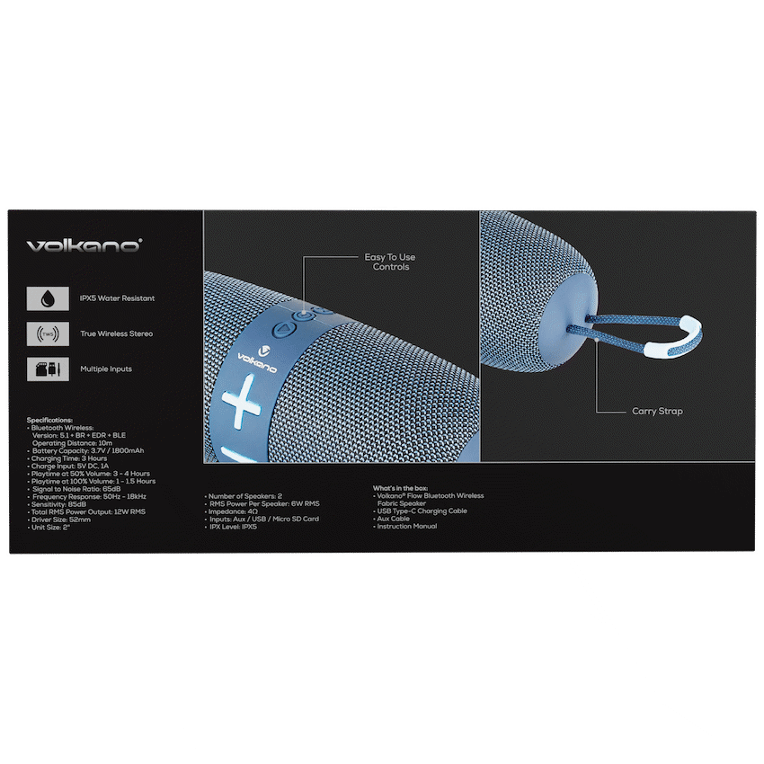 Volkano Flow Series Portable Bluetooth Speaker - Blue with Blue Buttons - Image 8
