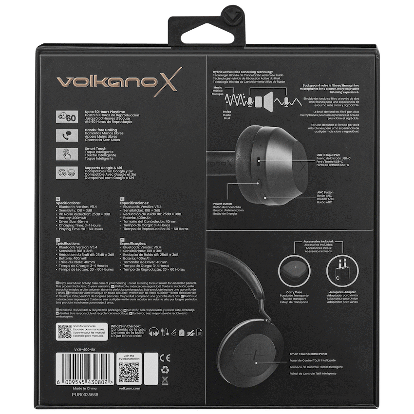 VolkanoX H400 Hybrid Active Noise Cancellation Headphones - Black - Image 18