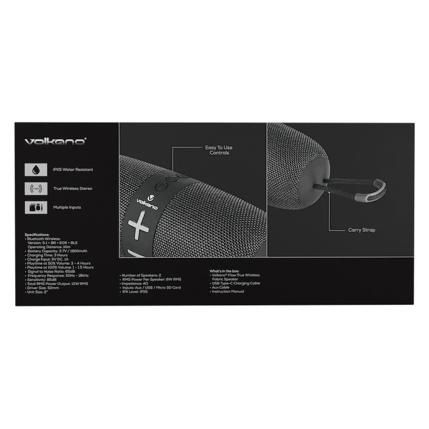 Volkano Flow Series Portable Bluetooth Speaker - Black with Grey Buttons - Image 14