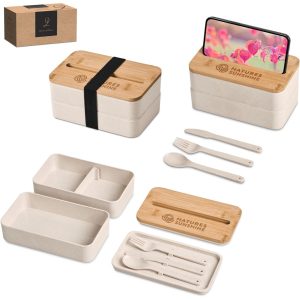 Okiyo Dura Wheat Straw & Bamboo Lunch Box Set - Natural