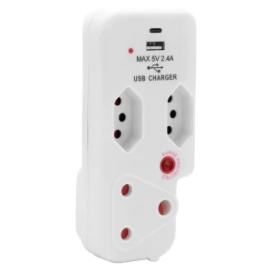 Ellies 3 Way Surge Adaptor with Type C + USB - WT