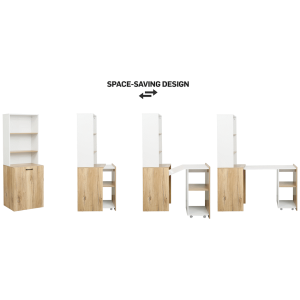 Everfurn Adaptive Desk with Bookshelf - White and Light Oak