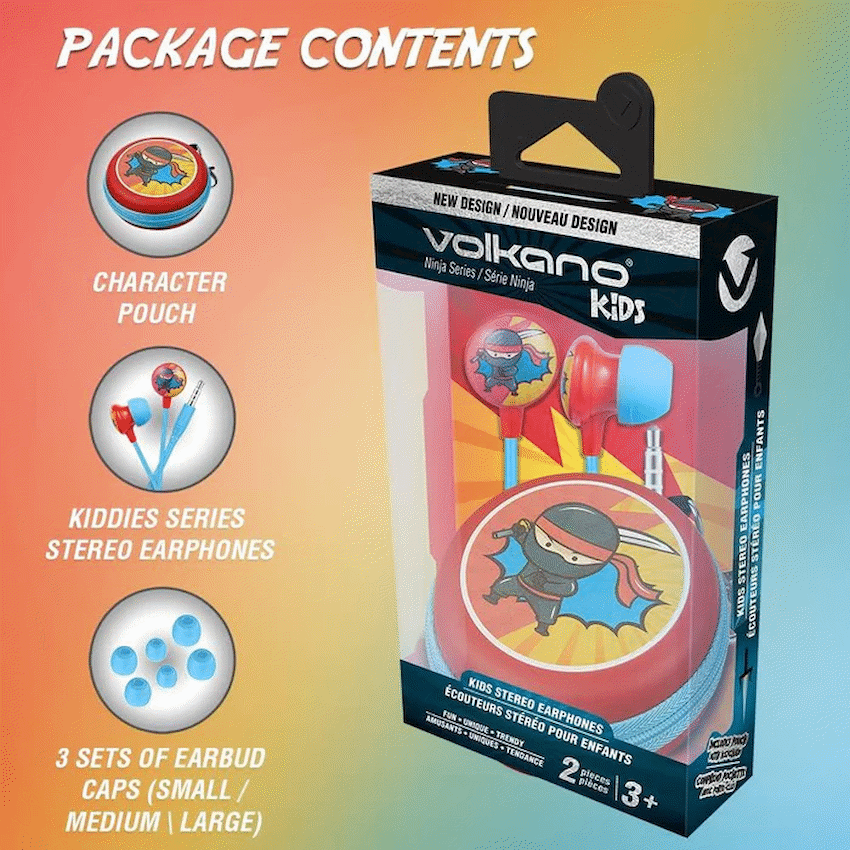 Volkano Kiddies Series Earphones with Keychain - Ninja