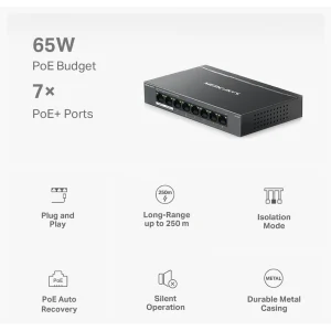 TP-Link Mercusys MS108GP 8-Port Gigabit Desktop Switch with 7-Port PoE+