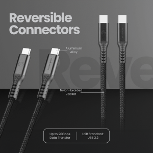 Volkano Weave Series USB C to USB C 240W 20Gbps 2m-black